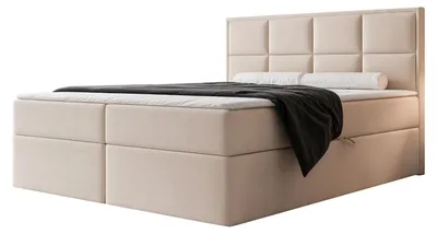Produktbild von Boxspringbett TIOLI 140x200 Paneel-Optik Bettkasten Bonellmatratze Cremeweiß