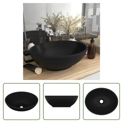 Obrázok produktu pre The Living Store oválne umývadlo Matt Black 40x33 cm Keramika