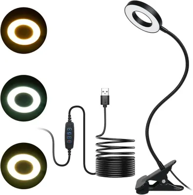 Obrázok produktu pre LED stolná lampa – flexibilná čítacia lampa – na štúdium a čítanie – 3 farby, 11 úrovní jasu – svorka 7 cm – čierna