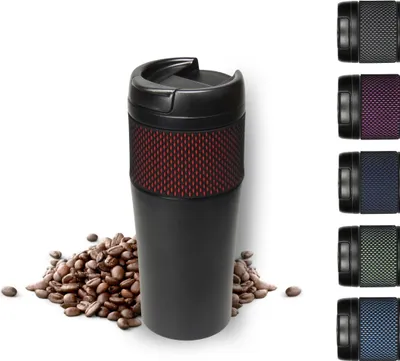Produktbild von Thermobecher 'Temptation' groß - Kaffeebecher to go doppelwandig - Edelstahl Vakuumbecher mit Manschette - 500ml to go Becher - schwarz/rot