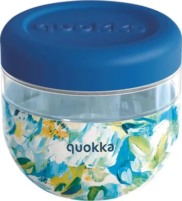 Productafbeelding van Quokka, voedselcontainer van 770 ml, met een motief van pioenrozen en een antislipdeksel, blauw
