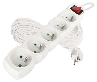 Prodlužovací kabel 10 m / 5 zásuvek / s vypínačem / bílý / PVC / 1 mm2