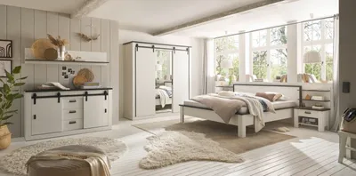 Produktbild von Schlafzimmer Set Stove in weiß komplett Set 8-teilig mit Bett und Kleiderschrank