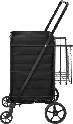 Immagine prodotto di SucceBuy Carrello spesa pieghevole con inserto impermeabile rimovibile, enorme carrello spesa con capacità di carico di 150 kg, design a doppio cesto, ruote girevoli a 360°, base in fitta rete metallica, robusto carrello multiuso per la spesa