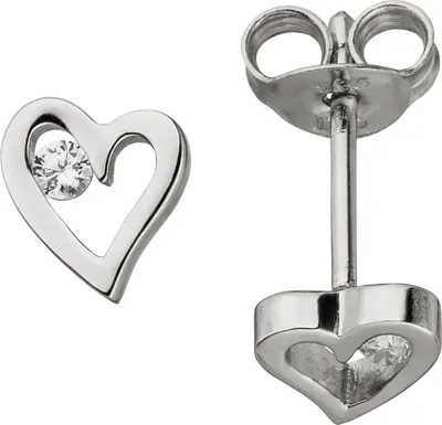 Produktbild von Ohrstecker Herz 925 Sterling Silber 2 Zirkonia Ohrringe Silberohrringe
