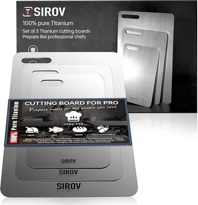 Imagen del producto de Juego de 3 tablas de cortar Titan, resistentes al calor, fáciles de limpiar y duraderas, aptas para carne, verduras, pan y frutas, y aptas para lavavajillas (25 x 40 + 20 x 32 + 16 x 26 cm)