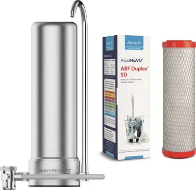 Produktbild von Auftischfilter HW-ATFS-02 aus Edelstahl mit Alvito Duplex SD Wasserfilter mit Hohlfaser Membran
