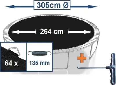 Produktbild von walexo Sprungtuch Sprungmatte incl. Federspanner für Trampolin Ø 305 cm 64 Ösen (Federn 13,5 cm)