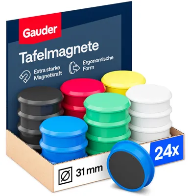 Image de Aimants ronds pour tableau blanc et réfrigérateur, 31 x 10 mm, 24 pièces, multicolores