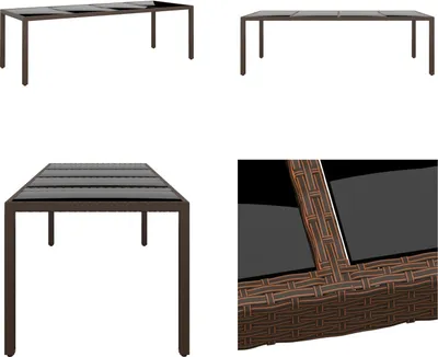 Produktbild von vidaXL Gartentisch mit Glasplatte Braun Poly Rattan - Gartentisch Mit Glasplatte - Gartentische Mit Glasplatten - Gartenmöbel - Esstisch