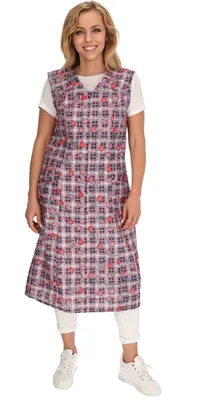 Produktbild von Reißverschluss Kittel RV Hauskleid Baumwolle Schürze Kochschürze, Farbe:rot kariert, Größe:40