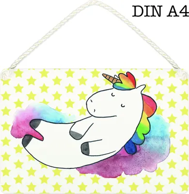 Produktbild von Mr. & Mrs. Panda holzbild Einhorn Wolke 7 DIN A4 - Weiß - Geschenk, Schild, Unicorn, Türschild, Lustig, Holzschild, Deko Wandbild, kleine aufmerksamkeit, Menschen