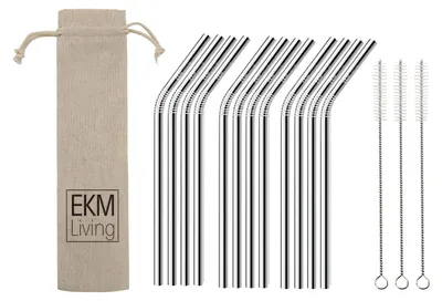 Obrázek produktu pro EKM Living Sada 12 brček z nerezové oceli Silver Bent GmbH, brčka na pití, odolná proti zlomení, opakovaně použitelná, lze je mýt v myčce, neobsahují plast (Silver Bent, 12)