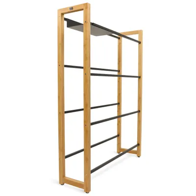Produktbild von holz4home® Getränkekistenregal aus Bambus I 8 Kisten I inkl. Metallablage I Schwarze Metallstreben I Kellerregal Getränkeregal für Küche & Keller