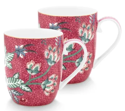 Produktbild von PIP STUDIO Flower Festival Henkelbecher dark pink 145 ml Set2