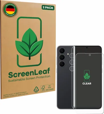 Produktbild von 2x ScreenLeaf Schutzfolie für Samsung Galaxy S25 FE (Display+Kamera) nachhaltiger Displayschutz Display Schutz Folie Klar Transparent