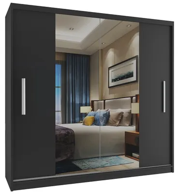 Obrázek produktu pro Šatní skříň se zrcadlem GARCIA 200x218 cm ČERNÁ