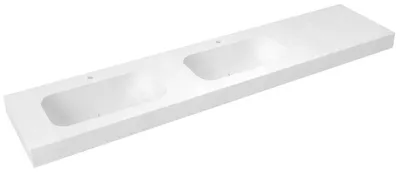 Produktbild von Sapho EMICO Doppelwaschtisch links, 240x50 cm, Kantenausführungen L, Rockstone weiß matt