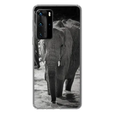 Produktbild von MuchoWow® Handyhülle Schutzhülle Hülle für Huawei P40 Pro Elefant - Tiere - Wasser - Schwarz und weiß Silikon Softcase Handy Hülle - Schutz