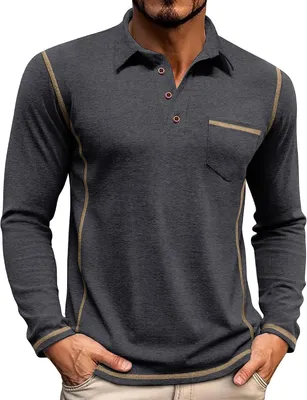 Produktbild von Herren Langarm Polo-Shirt Atmungsaktiv Sportlich Elegant Schwarz M