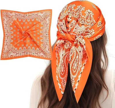 Imagen del producto de Pañuelo de seda Damen, 70x70 cm, color naranja, accesorio versátil para el cabello, ideal para el uso diario