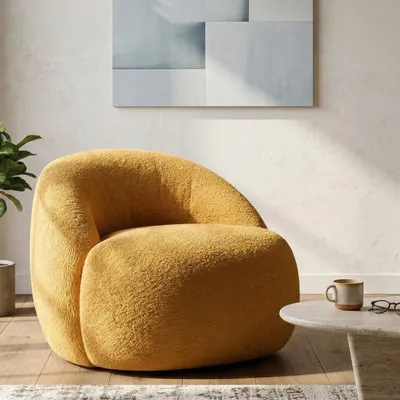 Immagine prodotto di Nubra - Poltrona, 80x56x83h cm Arancione Senape, Rivestimento in Tessuto Bouclè