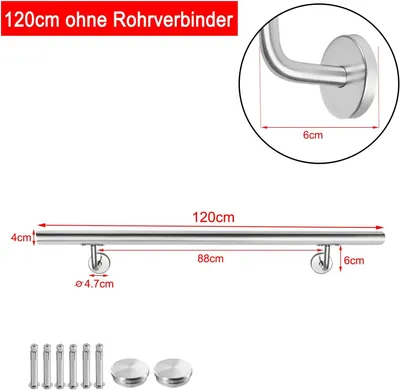 Produktbild von YUENFONG Handlauf Geländer Edelstahl Treppengeländer mit Metalldübeln Wandhandlauf Wandhalter für Handlauf Aussen, Balkon, Brüstung (120cm)