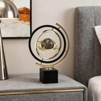 Produktbild von Abstrakte Skulptur Dekoration, moderne Metall Globus, schwarz & gold, für Büro