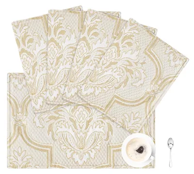 Immagine prodotto di Set di 4 tovagliette in tessuto jacquard, lavabili, dimensioni 30x45 cm, colore bianco e giallo