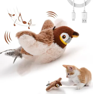 Produktbild von Aufladbare Schüttelvogel Plüschspielzeug,Stofftiere,Spatz,Soundspielzeug,Elektrisches Katzenspielzeug,USB,24x23x6cm,Tierkuscheltier | Katzenspiel, Haustierbeschäftigung