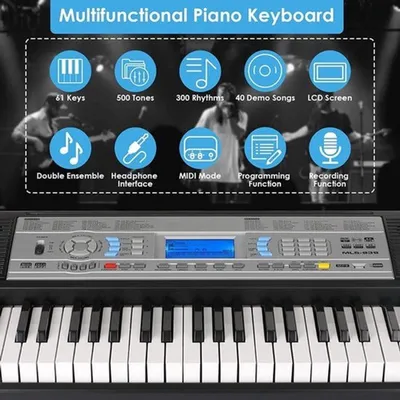 Image de Clavier de piano compact - 61 touches - Piano numérique avec fonction d'enregistrement et haut-parleurs