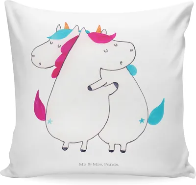 Produktbild von Mr. & Mrs. Panda 40x40 kissen Einhörner Umarmen - Weiß - Geschenk, Kuschelkissen, wohnzimmer, Sofakissen, Familie, Unicorn, für sofa, Freundin, Polster, Geschwister