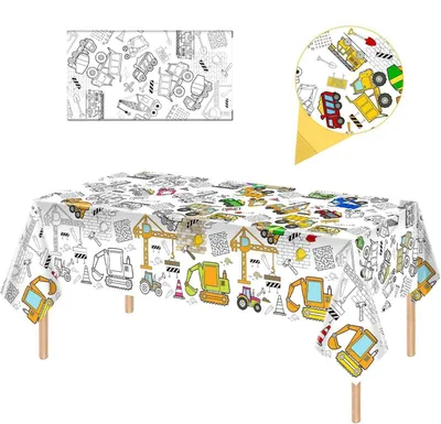 Produktbild von Ausmal-Tischdecke 137x274cm Ingenieurfahrzeug Thema Kindergeburtstag Wasserdicht