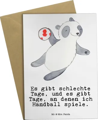 Produktbild von Mr. & Mrs. Panda Beileidskarte Panda Handball spielen - Weiß - Geschenk, weihnachtskarten, Club, Grußkarte, Verein, Turnier, osterkarten, Grußkarten, einladungskarten
