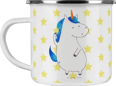 Produktbild von Mr. & Mrs. Panda Emaille Tasse Einhorn Mann - Weiß - Geschenk, BFF, Pott, Emailletasse, Teetasse, Unicorn, Familie, Freundin, Einhörner, becher, Haferl
