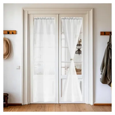 Produktbild von Türvorhang in Leinenoptik, 2er Set, B 60 x H 240 cm, transparente Scheibengardine für Balkontüren mit Stangedurchzug