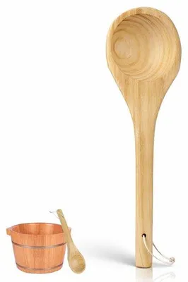 Zdjęcie produktu dla Drewniana łyżka do sauny - Akcesoria do sauny - Łyżka - 39 cm - Wykonana ręcznie - Bezpieczna i wygodna w użytkowaniu