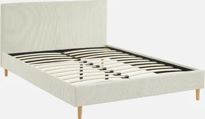 Produktbild von sweeek - Bett mit Lattenrost und Kopfteil, 140x190cm Cord (breit gerippt) - Weiß