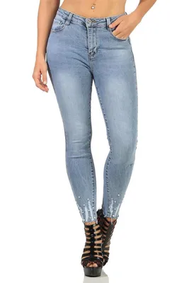 Immagine prodotto di Pantaloni jeans da donna strappati skinny jeans slim fit stretch, blu chiaro 385 M/38