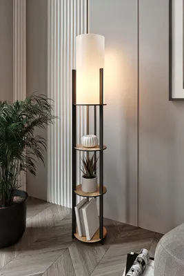 Image de Opviq, Radiante - Lampe sur pied, bois d'érable, PVC, 17 x 17 x 135 cm