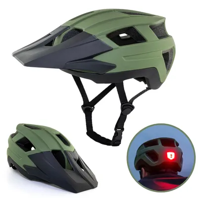 Produktbild von MTB Helm Jungs & Herren Armygrün | Mit Visier & USB-Licht | Outdoor-Style YB90
