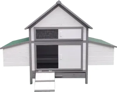 Produktbild von Hühnerhaus XXL Weiß/Grau Holz Geflügelstall mit Auslauf & Nestboxen