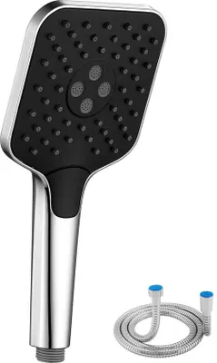 Zdjęcie produktu dla Ibenzoa® Ręczny prysznic, deszczownica, 145 mm, 3 rodzaje strumienia, oszczędzający wodę (6,1–7,6 L/min, 3 bar), czarny, chromowany, wąż o długości 1,5 m, 127 dysz