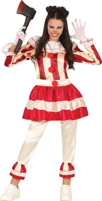 Produktbild von rot-weißes Horrorclown Kostüm für Mädchen - 14-16 Jahre