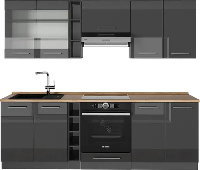 Produktbild von Küchenzeile Vicco Fame-Line Anthrazit Hochglanz 235 cm , AP Eiche, Model 57427