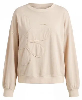 Produktbild von Locker geschnittenes Damen Sweatshirt mit U-Boot-Ausschnitt in Beige, Größe L