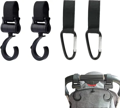Imagen del producto de Cuatro ganchos universales para cochecitos - Adaptadores multifuncionales s - Accesorios robustos y giratorios para cochecitos