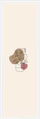 A minimalist line art illustration of a potted plant with abstract color shapes.