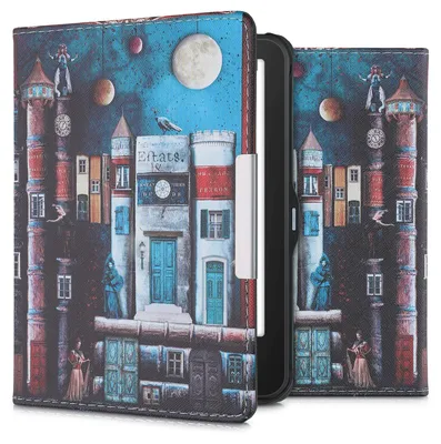 Produktbild von kwmobile Schutzhülle für Tolino Vision 1 / 2 / 3 / 4 HD Hülle - eReader Flip Case mit Auto Sleep Funktion - Buch Stadt mit Mehrfarbig
