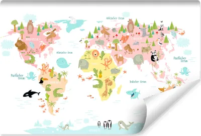 Zdjęcie produktu dla Fototapeta Kolorowa Pastelowa Mapa świata 3D  Tapeta ścienna do pokoju Dziecka  104x70.5cm